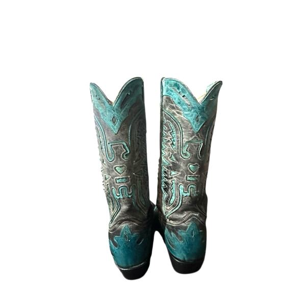 Corral Womens Snip Toe Boots R2266 Gray Turquoise With Glitter Inlay Size 9.5 M - Picture 6 of 11